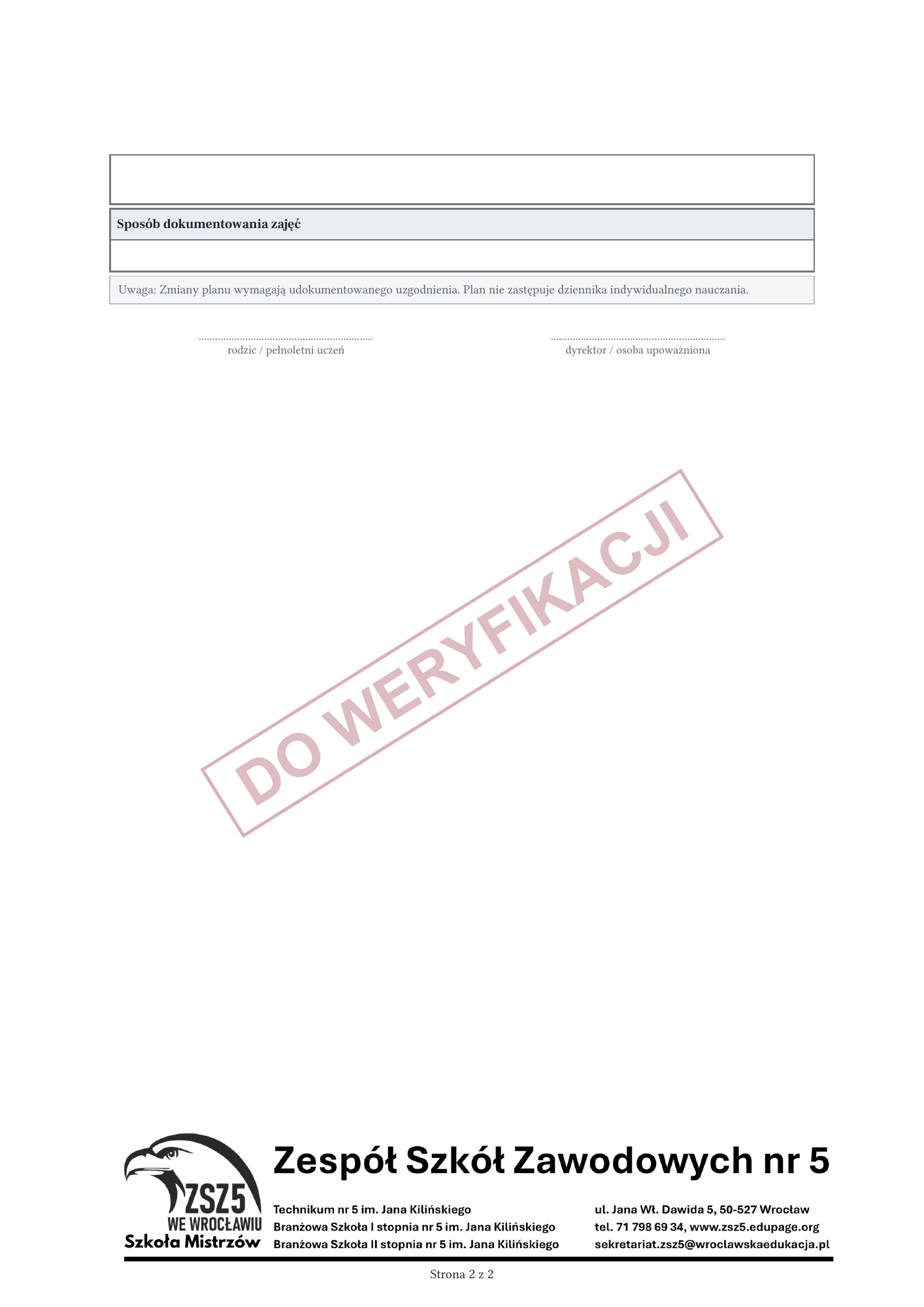 Plan zajęć indywidualnego nauczania - podgląd strony 2 z 2